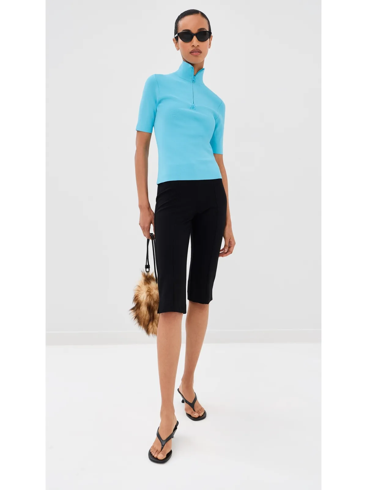 Courrèges ジップドモックネックニットトップ アクア - 画像5