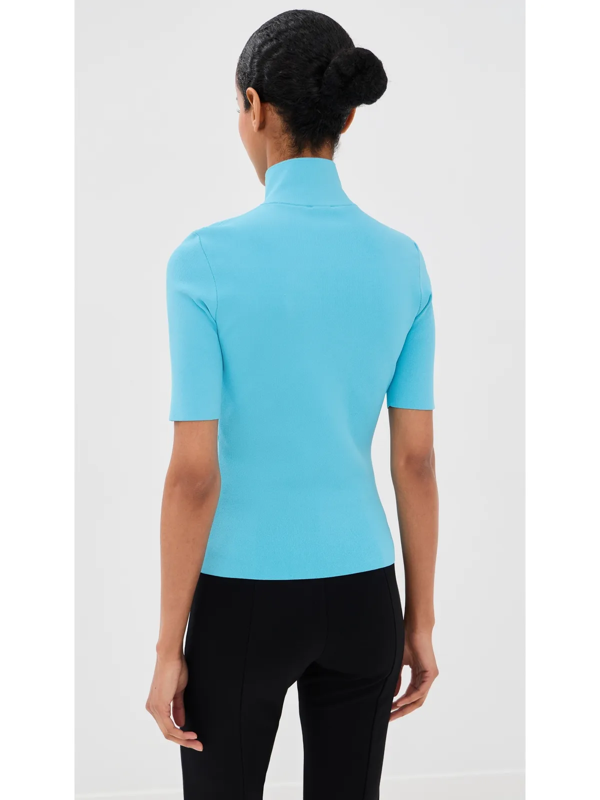 Courrèges ジップドモックネックニットトップ アクア - 画像3