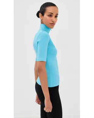 Courrèges ジップドモックネックニットトップ アクア - サムネイル4
