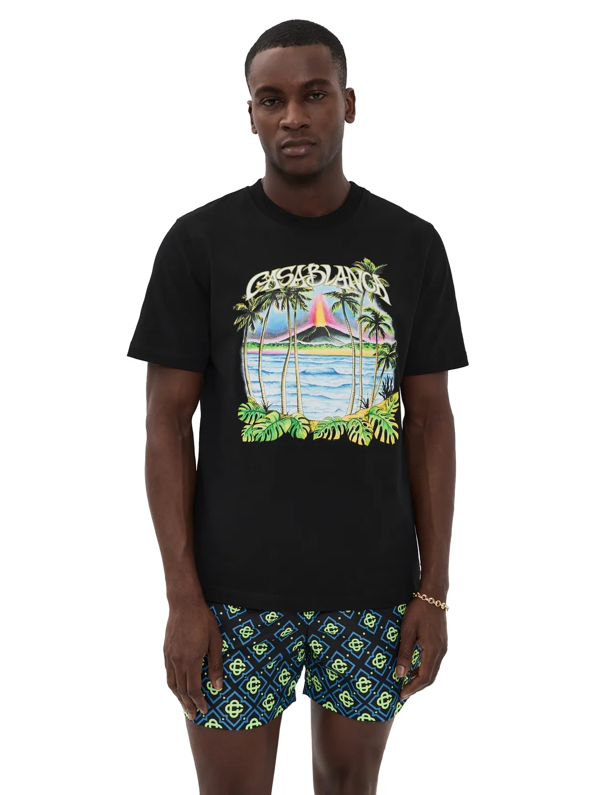 Casablanca 火山プリント クラシックTシャツ ブラック - 画像1
