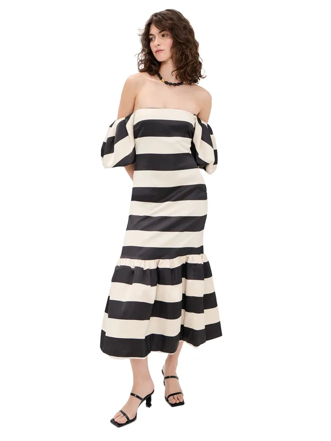 CAROLINE CONSTAS CAROLINE CONSTAS アンジェラ ガウン ブラックアイボリーストライプの商品画像