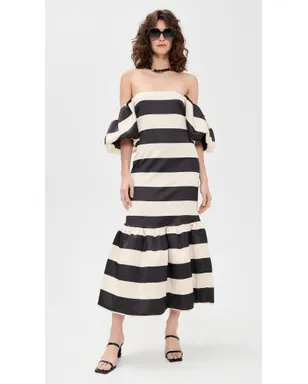 CAROLINE CONSTAS アンジェラ ガウン ブラックアイボリーストライプ - サムネイル5