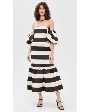 CAROLINE CONSTAS アンジェラ ガウン ブラックアイボリーストライプ - サムネイル2