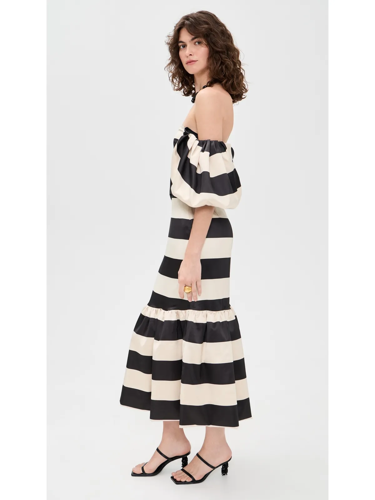CAROLINE CONSTAS アンジェラ ガウン ブラックアイボリーストライプ - 画像4