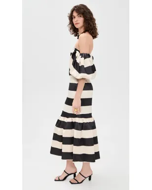 CAROLINE CONSTAS アンジェラ ガウン ブラックアイボリーストライプ - サムネイル4