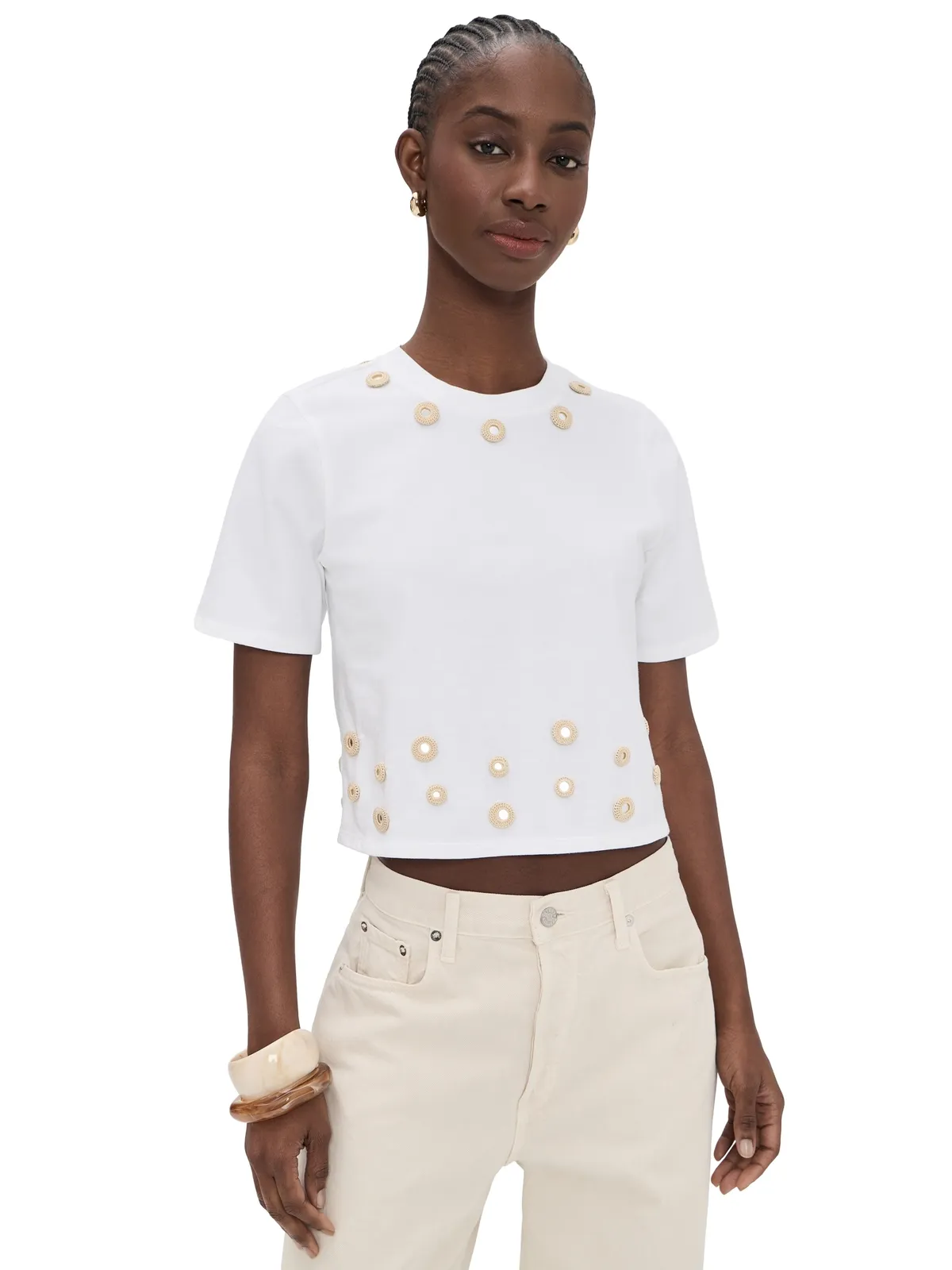 Cinq à Sept Crochet Mirrors Bessy Tee White/Khaki - 画像1