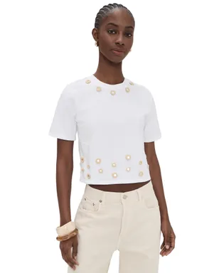 Cinq à Sept Crochet Mirrors Bessy Tee White/Khaki - サムネイル1
