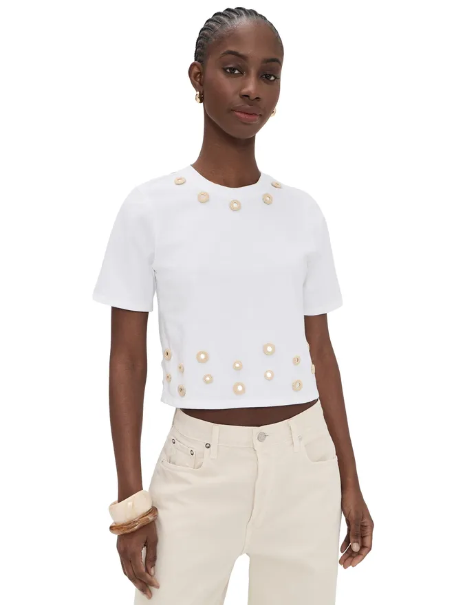 Cinq a Sept Cinq à Sept Crochet Mirrors Bessy Tee White/Khakiの商品画像