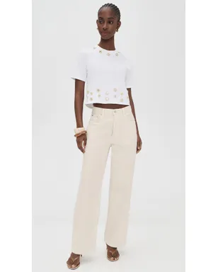 Cinq à Sept Crochet Mirrors Bessy Tee White/Khaki - サムネイル5