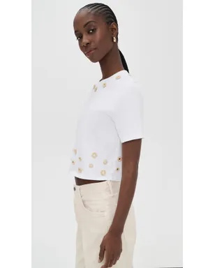 Cinq à Sept Crochet Mirrors Bessy Tee White/Khaki - サムネイル4