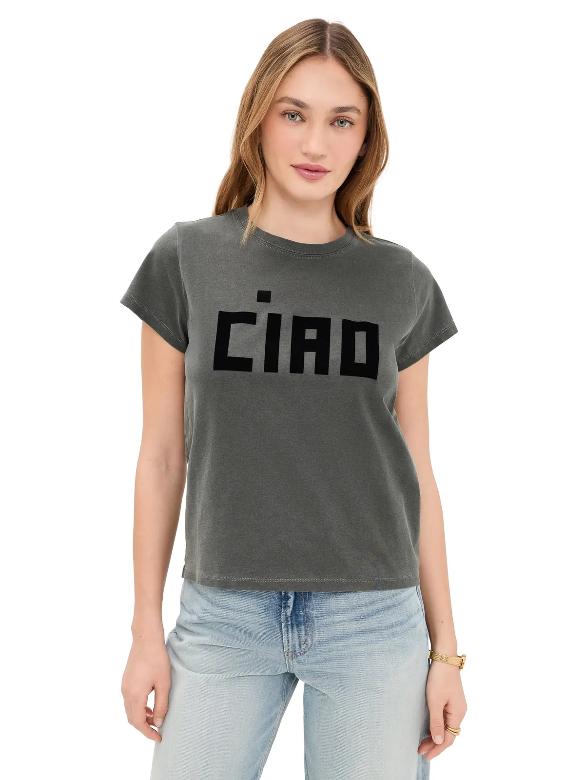 Clare V. クラシックTシャツ - フロックド ブロック チャオ フェイドブラック - 画像1