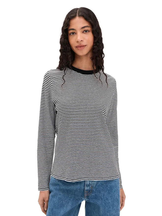 Clare V. Clare V. ミニストライプ ロングスリーブTシャツ ブラック/クリームの商品画像