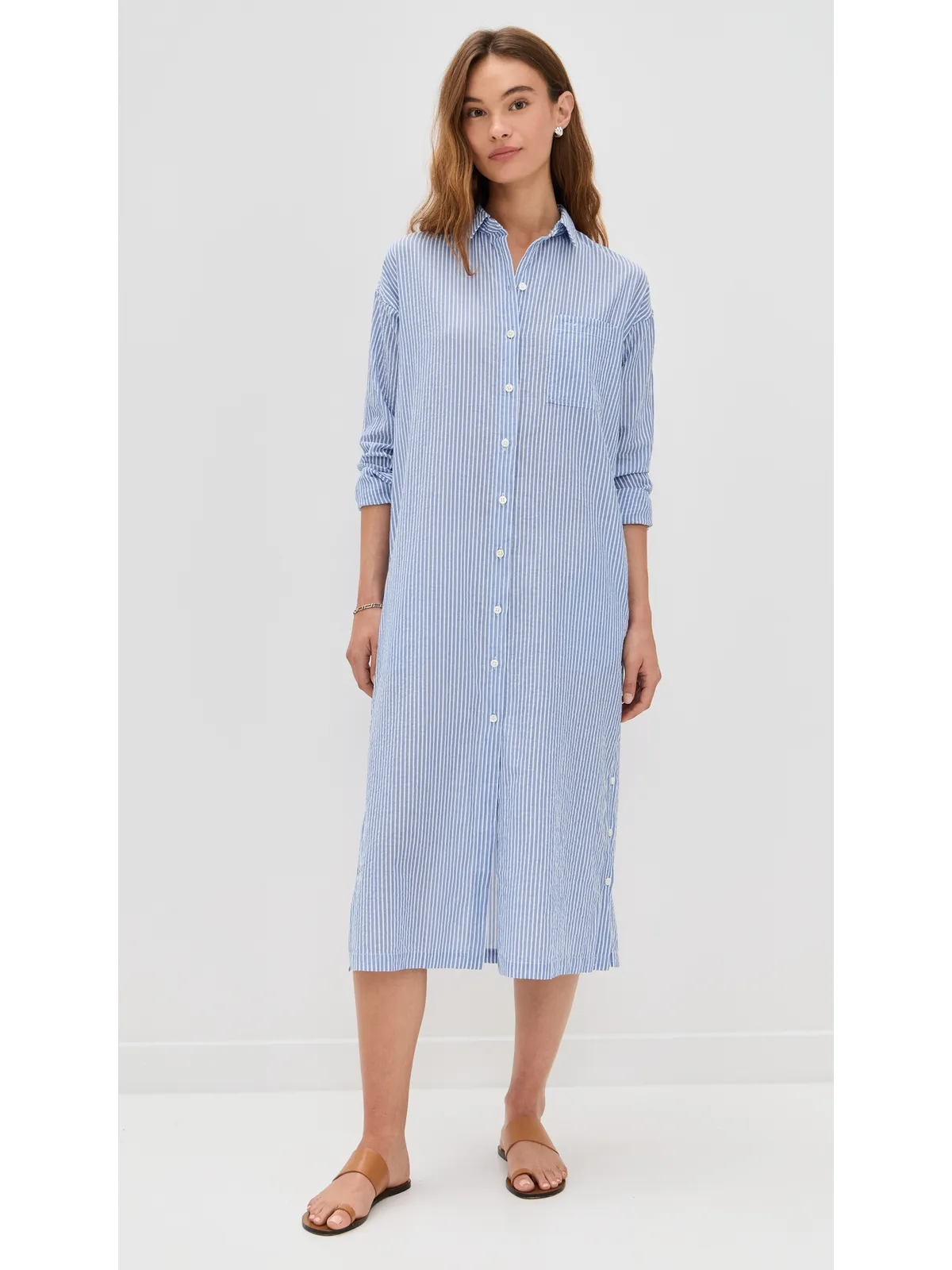 Alex Mill Kerry Shirtdress in Seersucker Stripe Blue/White - 画像2