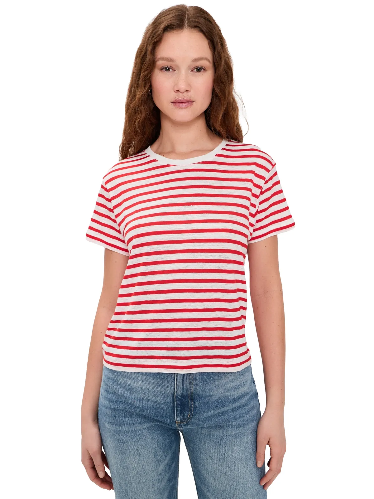 Alex Mill ガルソン ストライプ Tシャツ リネン×コットン オフホワイト/トマト - 画像1