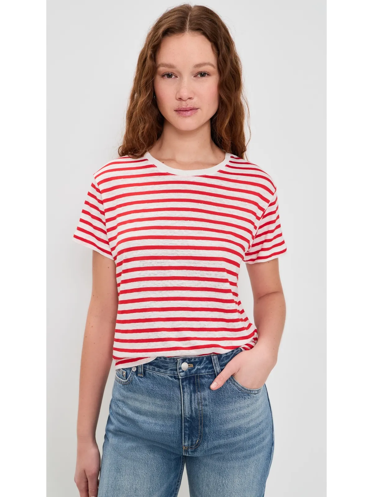 Alex Mill ガルソン ストライプ Tシャツ リネン×コットン オフホワイト/トマト - 画像2