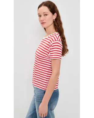 Alex Mill ガルソン ストライプ Tシャツ リネン×コットン オフホワイト/トマト - サムネイル4