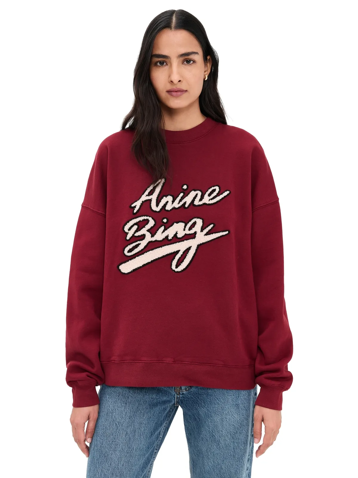 ANINE BING マイルズ チェニール サイン入り スウェットシャツ カベルネ - 画像1