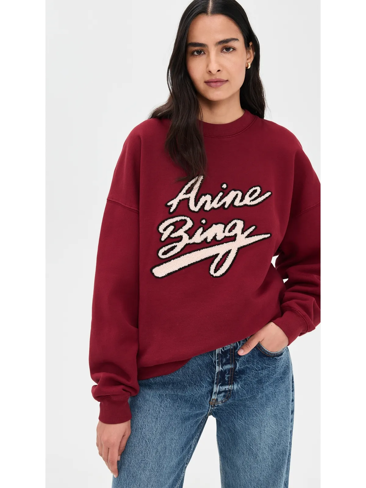 ANINE BING マイルズ チェニール サイン入り スウェットシャツ カベルネ - 画像2
