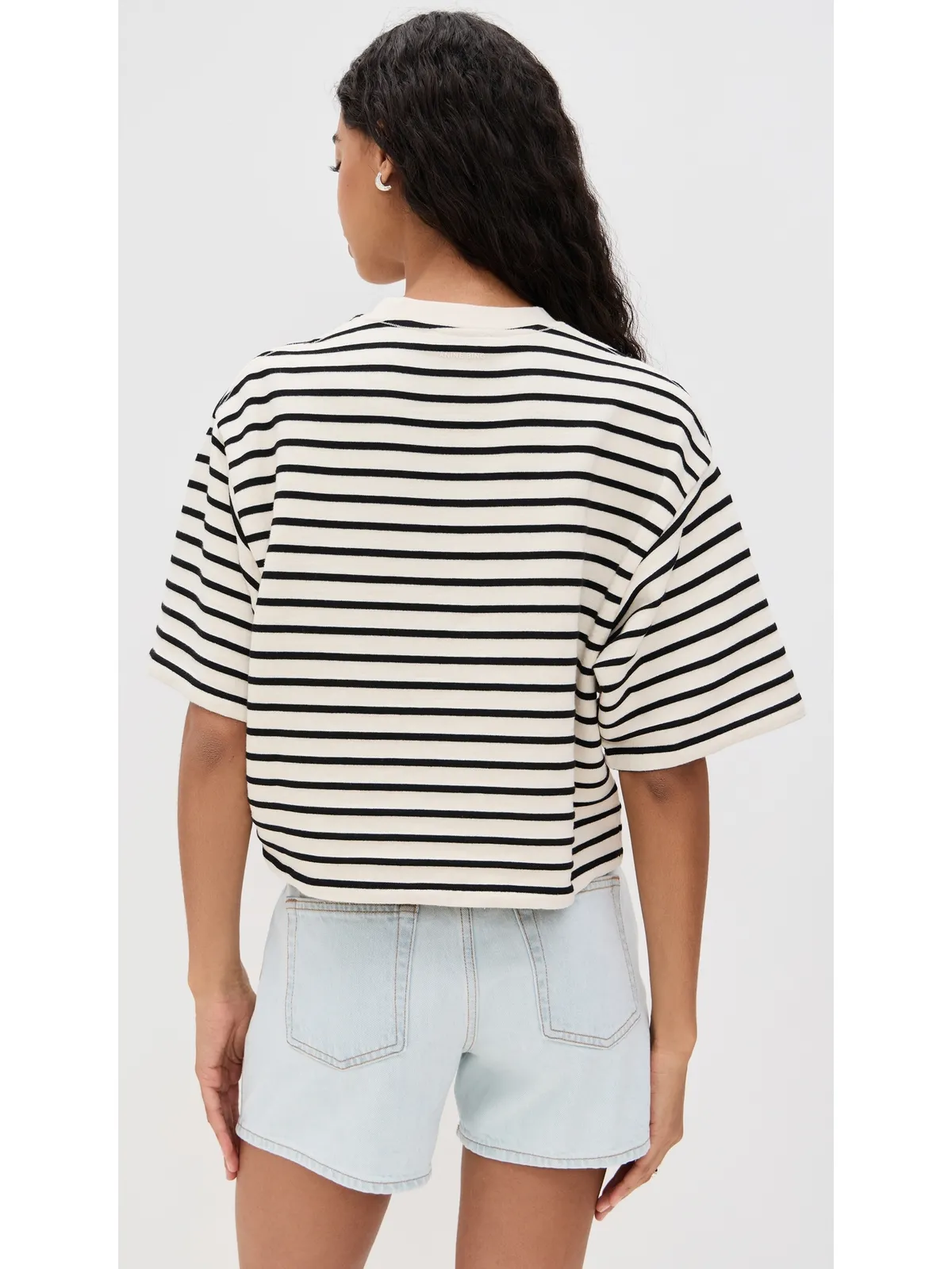 ANINE BING マイヤーズ クロップドTシャツ ブラックストライプ フレンチテリー サイズM - 画像3