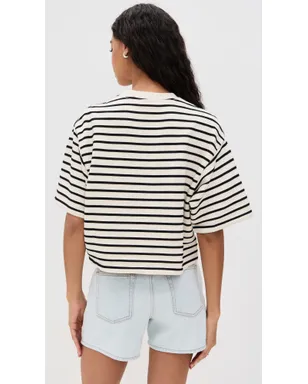ANINE BING マイヤーズ クロップドTシャツ ブラックストライプ フレンチテリー サイズM - サムネイル3