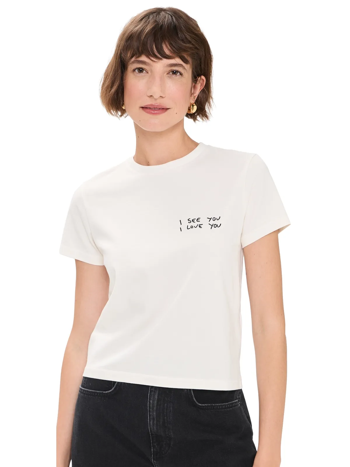 ANINE BING I See You I Love You Shelley Tシャツ クリーム色 - 画像1