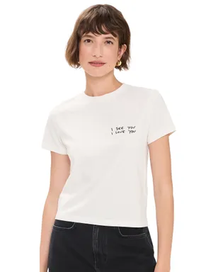 ANINE BING I See You I Love You Shelley Tシャツ クリーム色 - サムネイル1