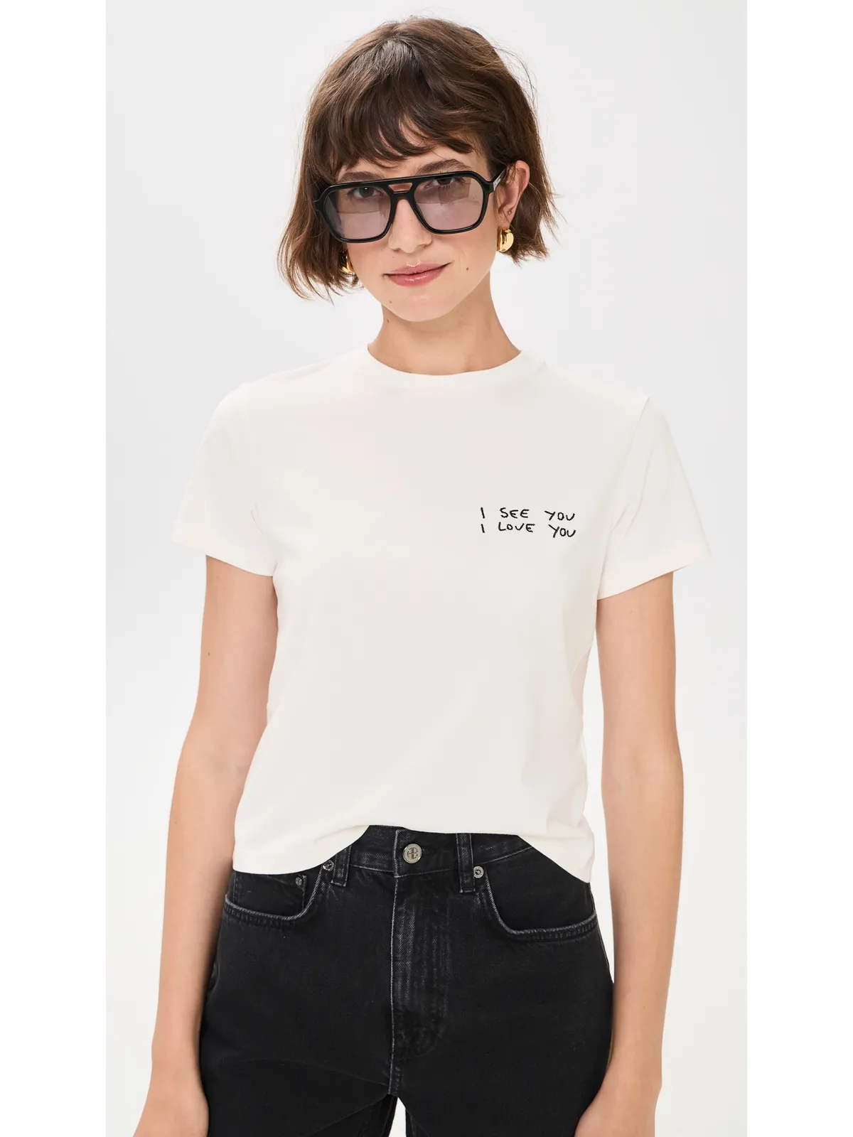 ANINE BING I See You I Love You Shelley Tシャツ クリーム色 - 画像2