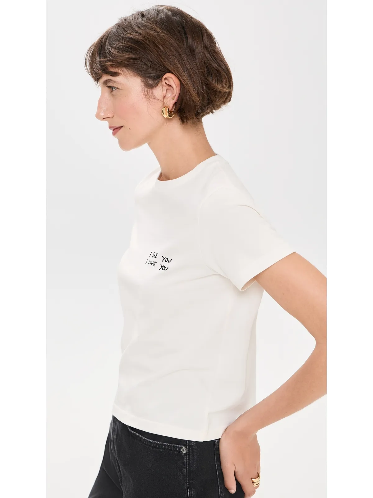 ANINE BING I See You I Love You Shelley Tシャツ クリーム色 - 画像4