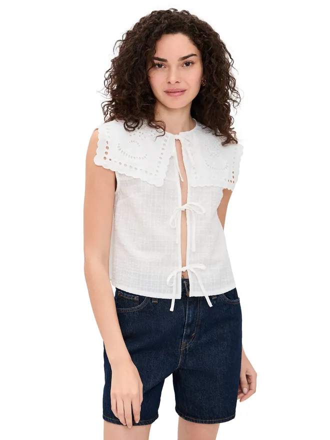 Another Girl Another Girl カットワークカラー・フロントタイ付きブラウスの商品画像