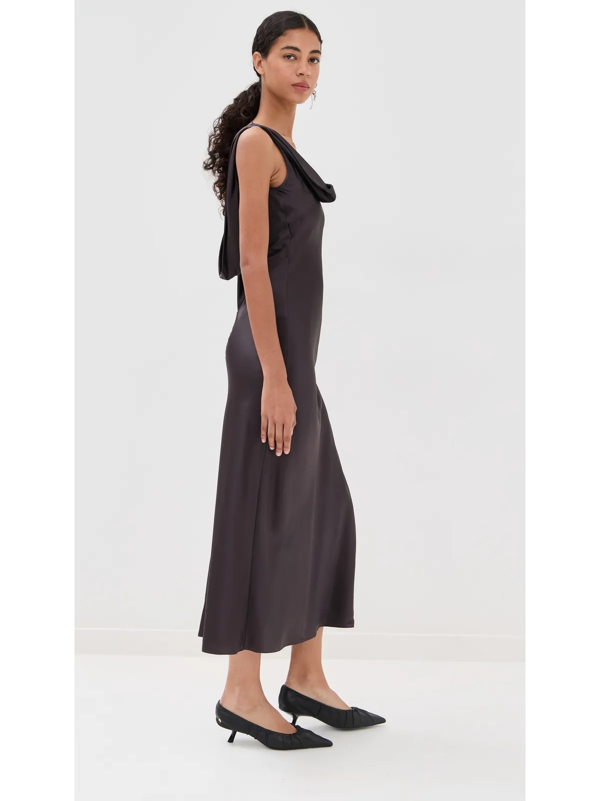 Acne Studios シルクサテン チュニックドレス グラファイトグレー - 画像4