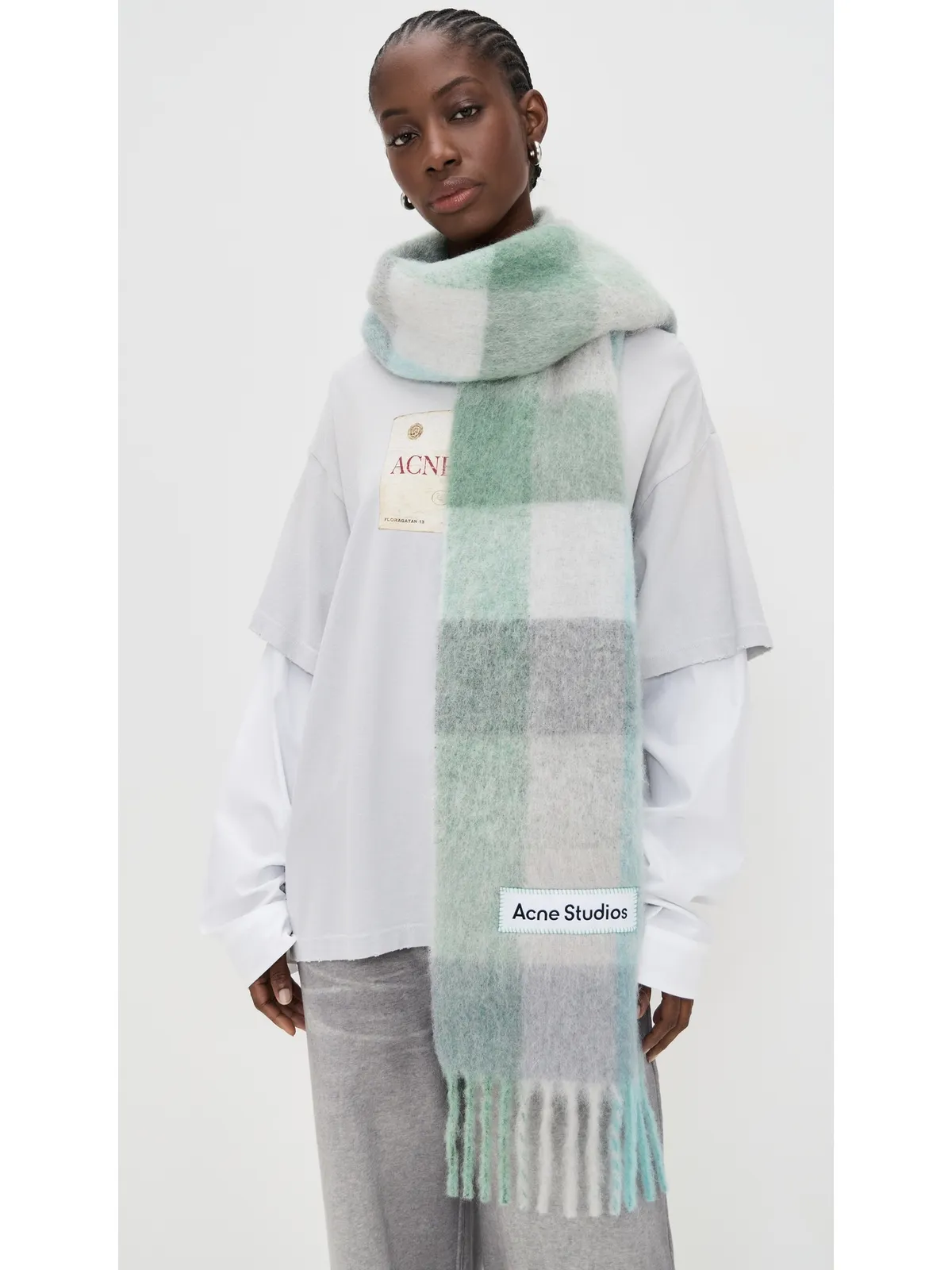 Acne Studios ヴァリー 無地スカーフ ターコイズ/グレー/ミントグリーン フリーサイズ - 画像3