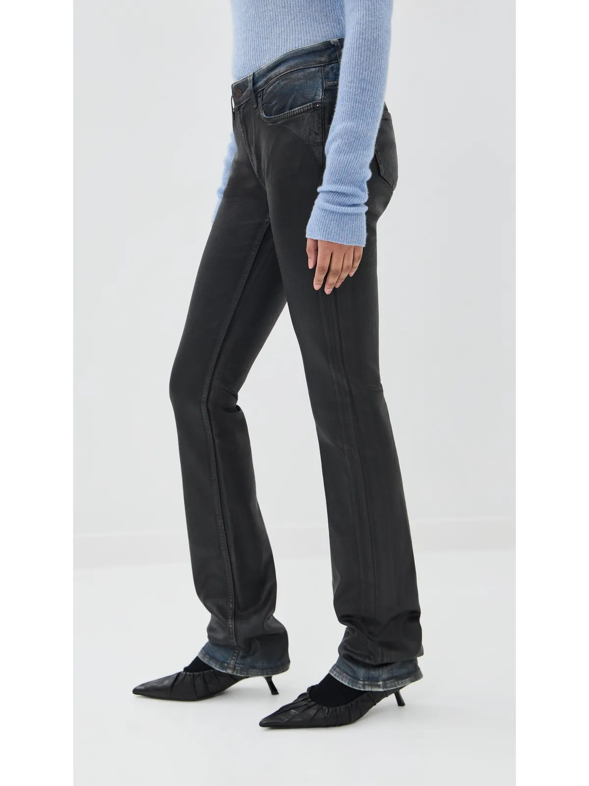 Acne Studios 2013 ストレッチ チャコール レザー仕上げパンツ ブラック - 画像5