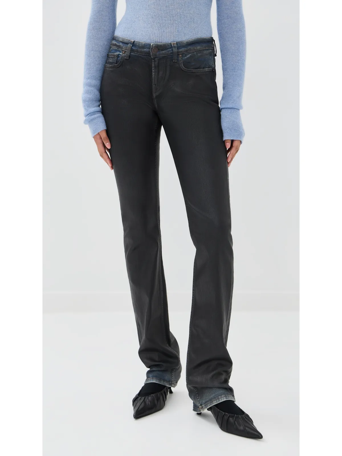 Acne Studios 2013 ストレッチ チャコール レザー仕上げパンツ ブラック - 画像3