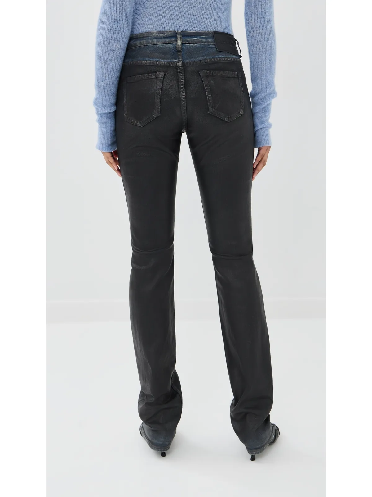 Acne Studios 2013 ストレッチ チャコール レザー仕上げパンツ ブラック - 画像4