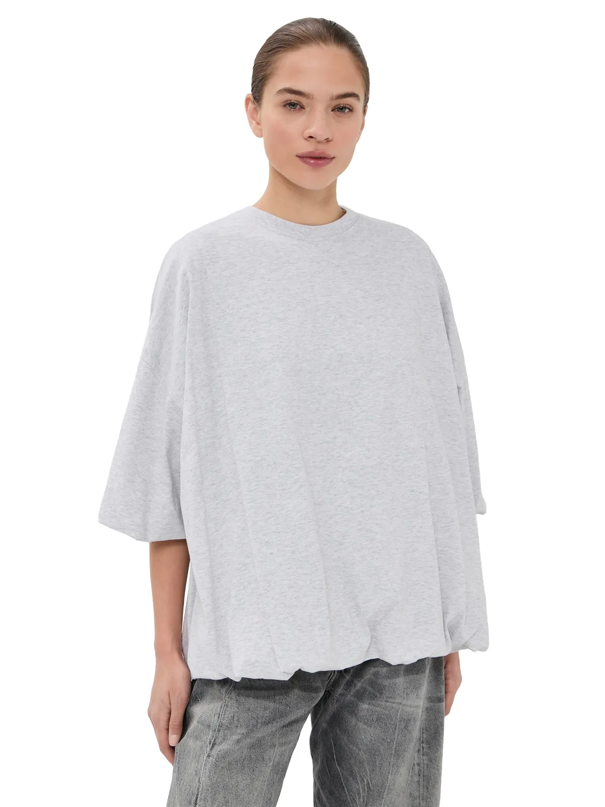Acne Studios ギャザー入りロゴTシャツ グレー メランジ - 画像1