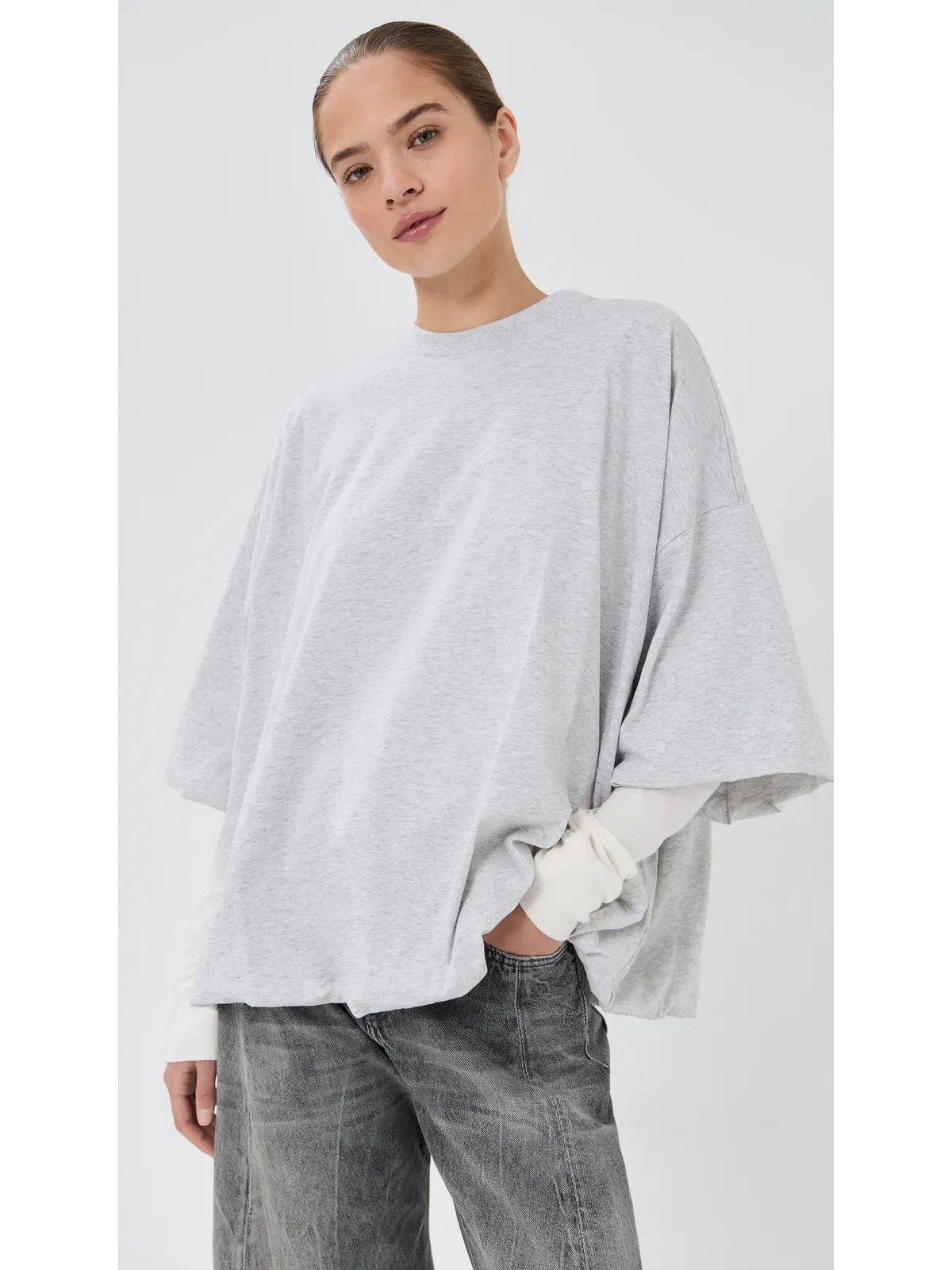 Acne Studios ギャザー入りロゴTシャツ グレー メランジ - 画像2