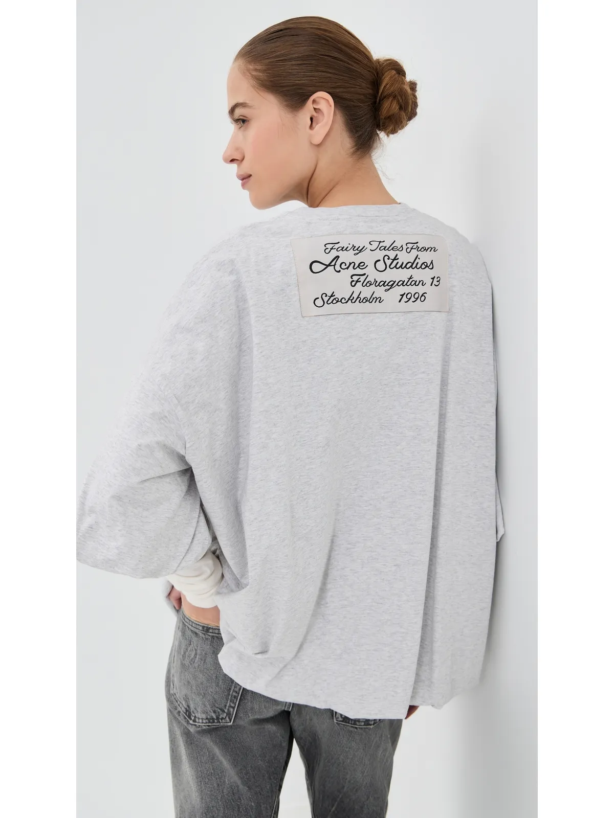 Acne Studios ギャザー入りロゴTシャツ グレー メランジ - 画像3