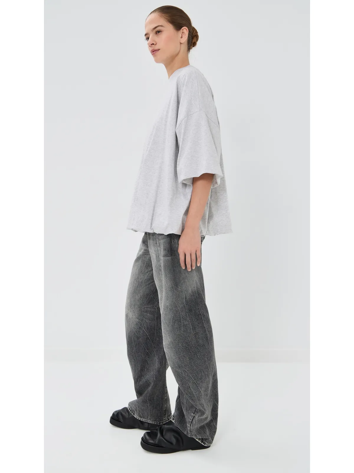 Acne Studios ギャザー入りロゴTシャツ グレー メランジ - 画像4