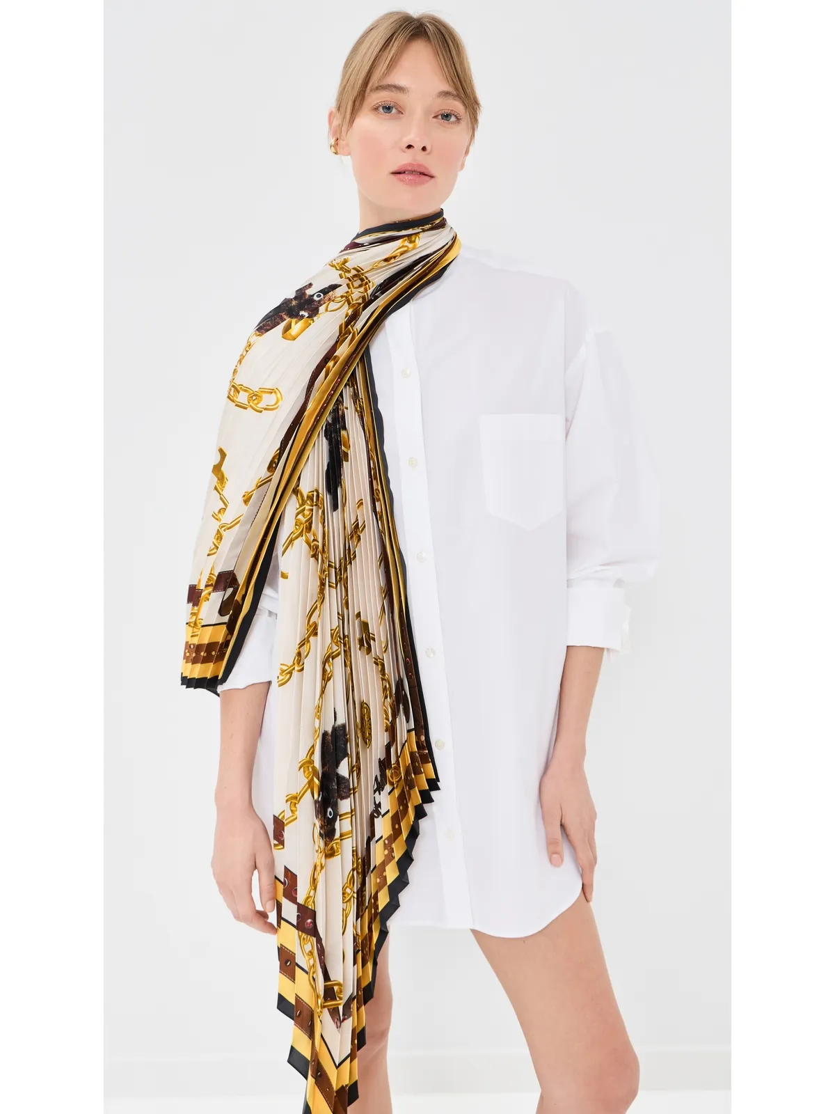 Acne Studios ボタンダウン・ドレス（スカーフ付き） ホワイト/ゴールド サイズ32 - 画像2