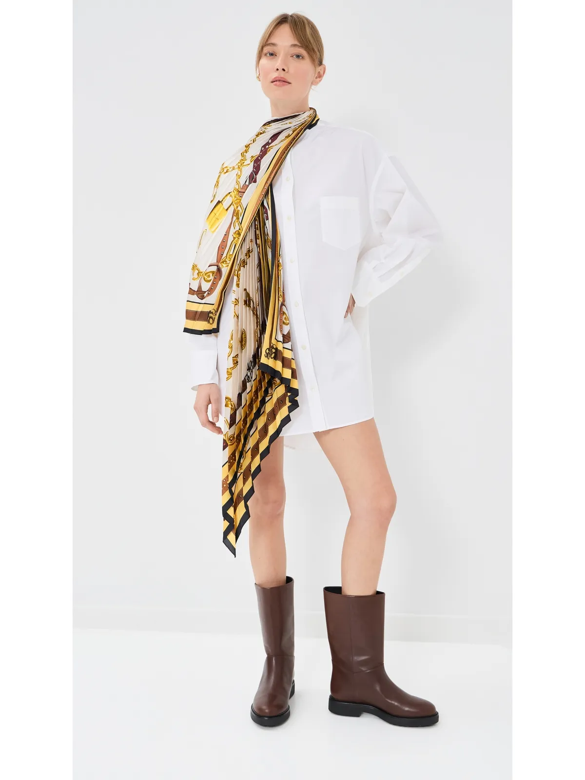 Acne Studios ボタンダウン・ドレス（スカーフ付き） ホワイト/ゴールド サイズ32 - 画像3