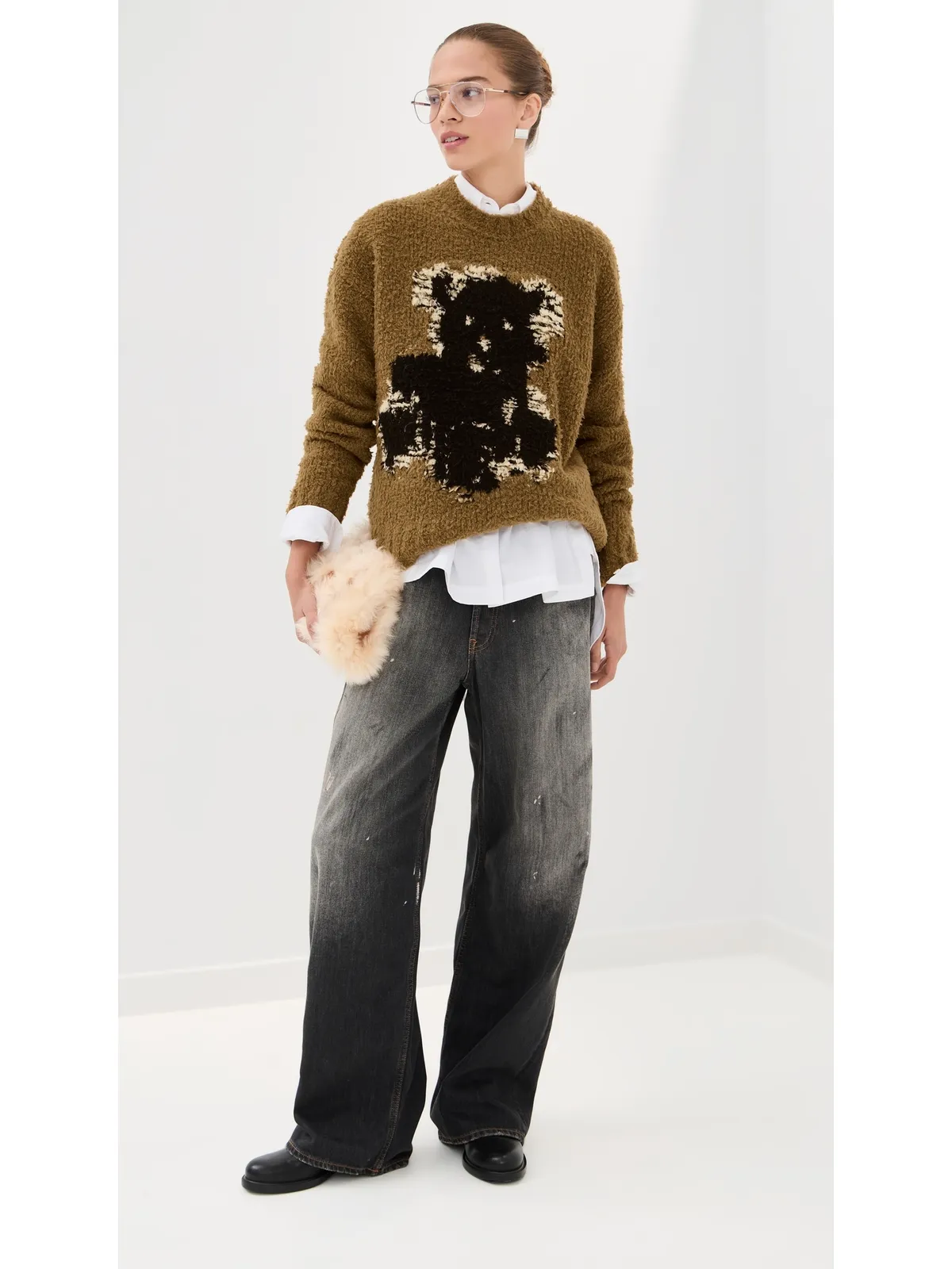 Acne Studios テディアニメーション クルーネックセーター カーキベージュ - 画像5