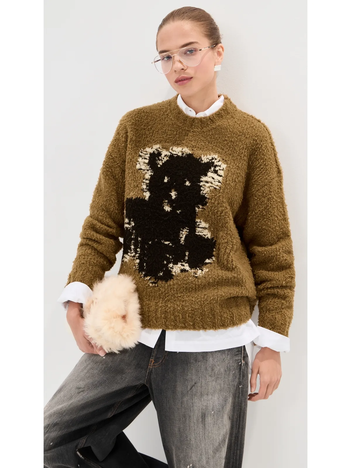 Acne Studios テディアニメーション クルーネックセーター カーキベージュ - 画像2