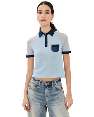 Acne Studios 透け感のあるポロセーター（ライトブルー／ネイビー） - サムネイル1