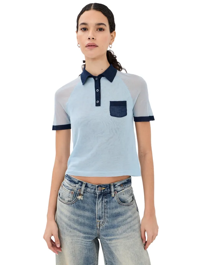 Acne Studios Acne Studios 透け感のあるポロセーター（ライトブルー／ネイビー）の商品画像