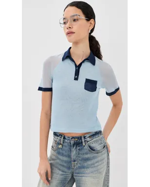 Acne Studios 透け感のあるポロセーター（ライトブルー／ネイビー） - サムネイル2