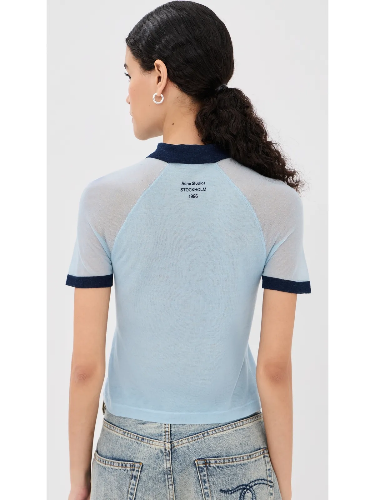 Acne Studios 透け感のあるポロセーター（ライトブルー／ネイビー） - 画像3