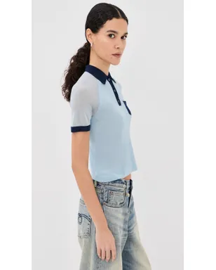 Acne Studios 透け感のあるポロセーター（ライトブルー／ネイビー） - サムネイル4