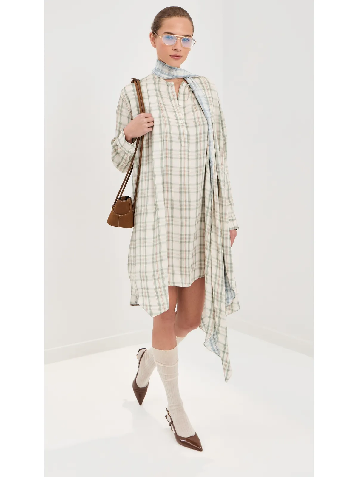 Acne Studios チェック柄チュニックドレス グリーン/ブルー - 画像5