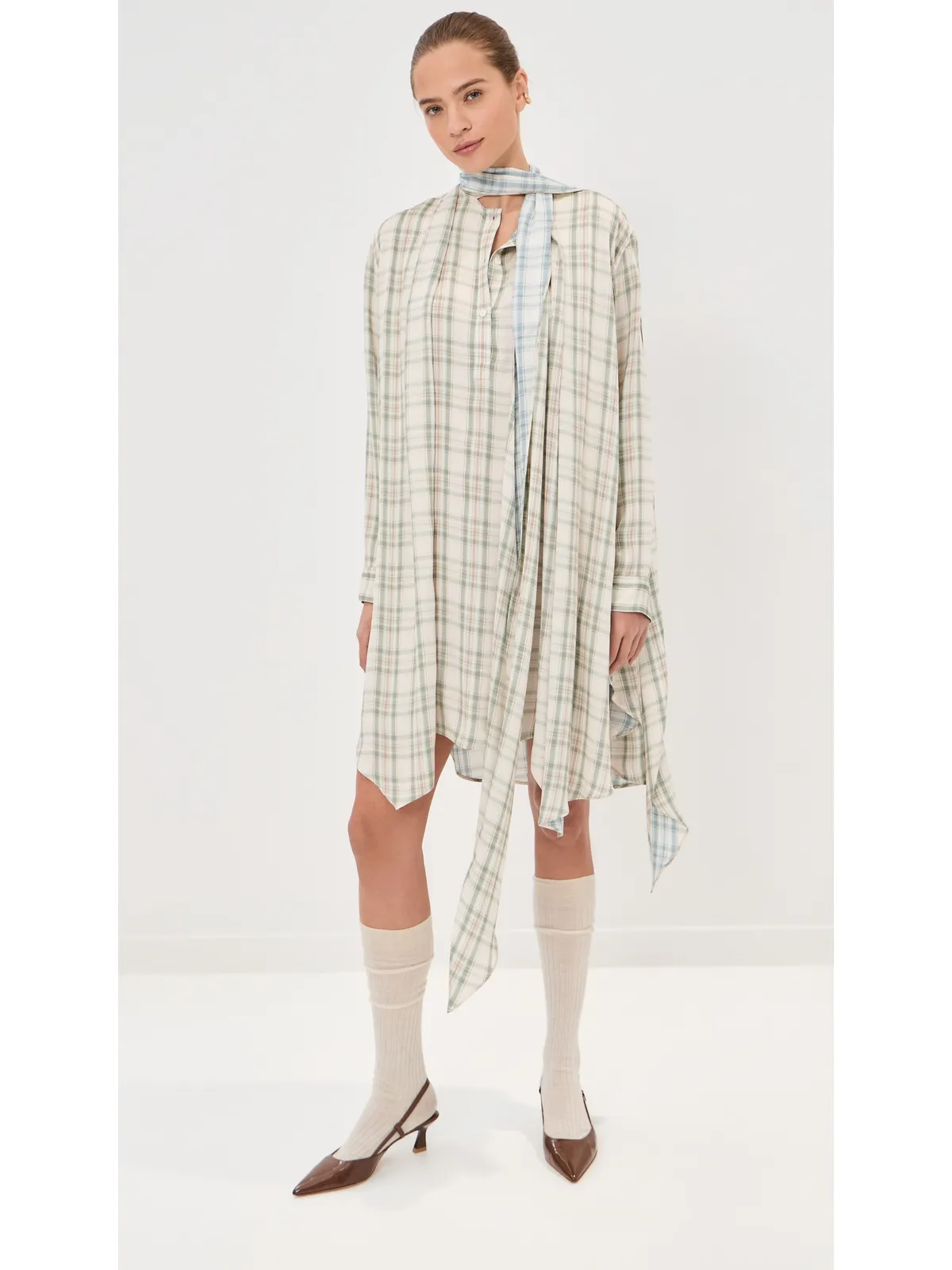 Acne Studios チェック柄チュニックドレス グリーン/ブルー - 画像2