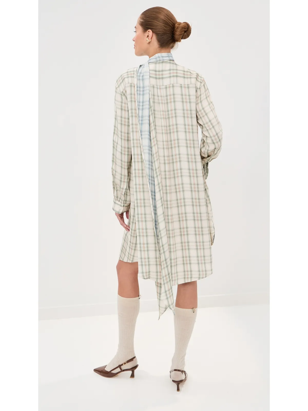 Acne Studios チェック柄チュニックドレス グリーン/ブルー - 画像3